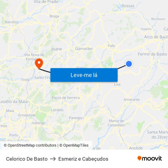 Celorico De Basto to Esmeriz e Cabeçudos map