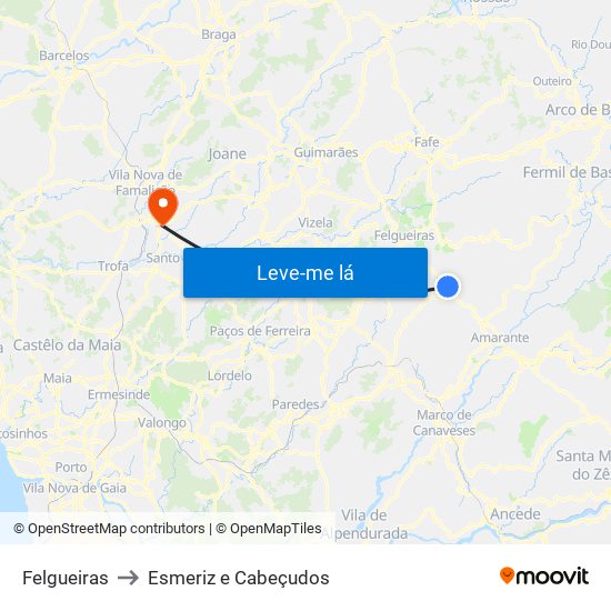 Felgueiras to Esmeriz e Cabeçudos map