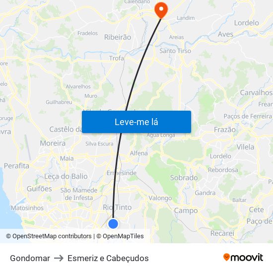 Gondomar to Esmeriz e Cabeçudos map