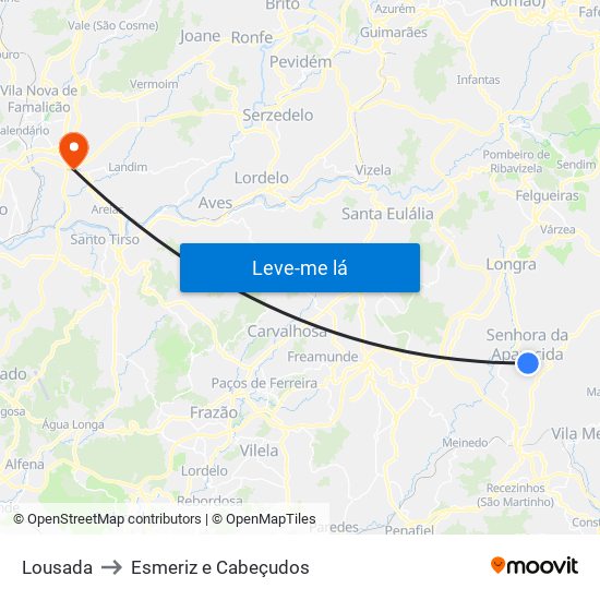 Lousada to Esmeriz e Cabeçudos map