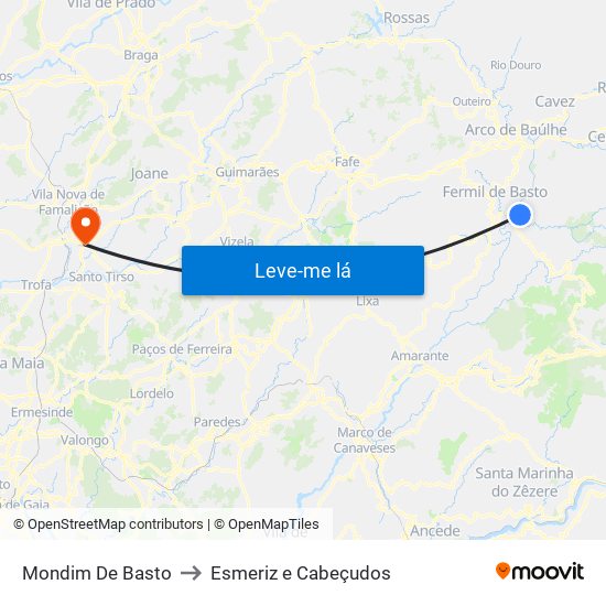 Mondim De Basto to Esmeriz e Cabeçudos map