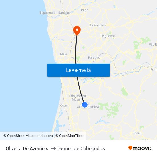 Oliveira De Azeméis to Esmeriz e Cabeçudos map