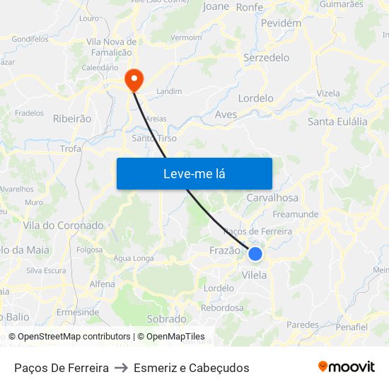 Paços De Ferreira to Esmeriz e Cabeçudos map