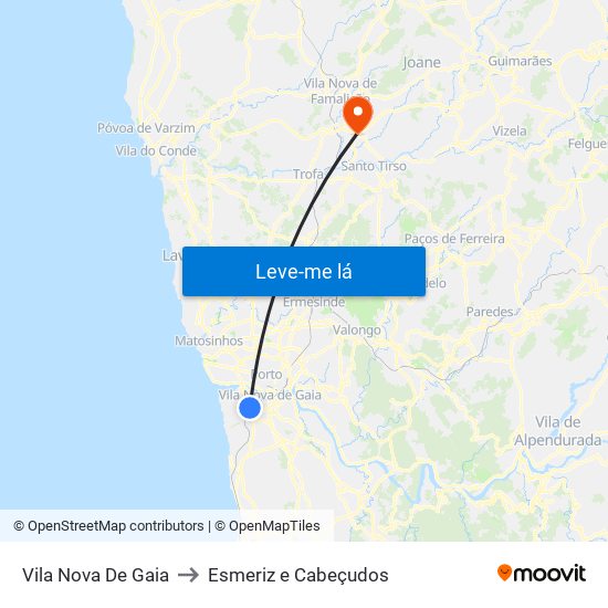 Vila Nova De Gaia to Esmeriz e Cabeçudos map