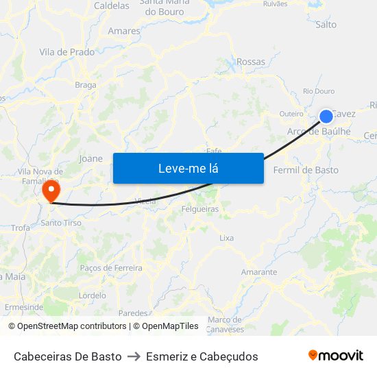 Cabeceiras De Basto to Esmeriz e Cabeçudos map