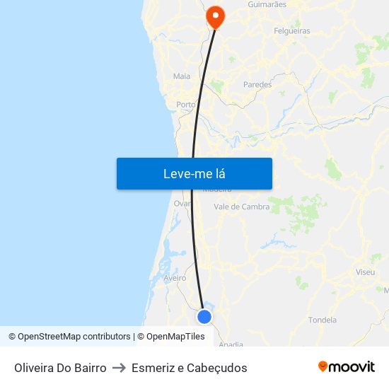 Oliveira Do Bairro to Esmeriz e Cabeçudos map