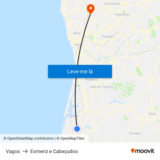 Vagos to Esmeriz e Cabeçudos map