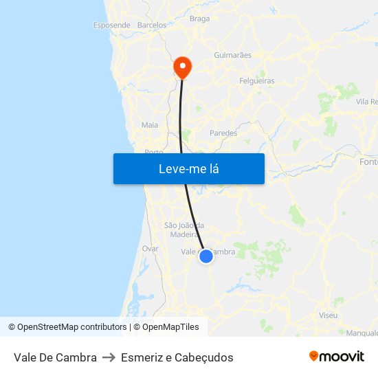 Vale De Cambra to Esmeriz e Cabeçudos map
