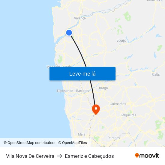 Vila Nova De Cerveira to Esmeriz e Cabeçudos map