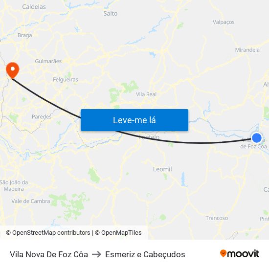Vila Nova De Foz Côa to Esmeriz e Cabeçudos map