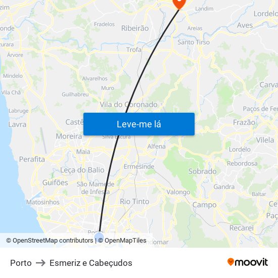 Porto to Esmeriz e Cabeçudos map