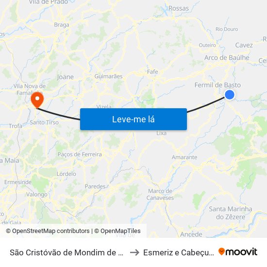 São Cristóvão de Mondim de Basto to Esmeriz e Cabeçudos map