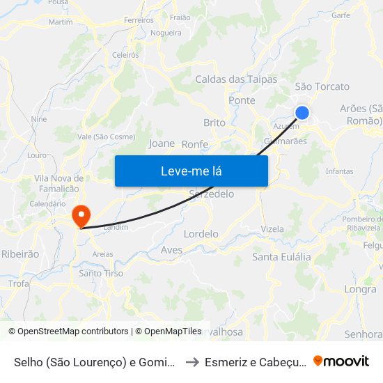 Selho (São Lourenço) e Gominhães to Esmeriz e Cabeçudos map