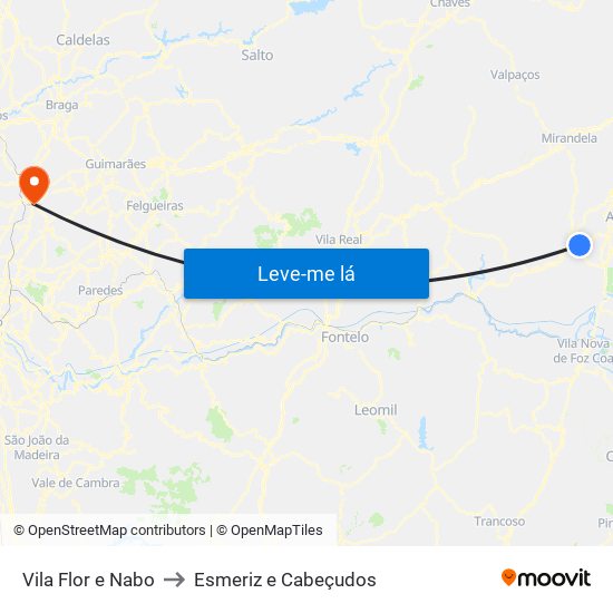 Vila Flor e Nabo to Esmeriz e Cabeçudos map