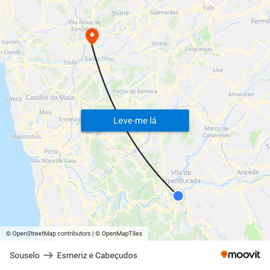 Souselo to Esmeriz e Cabeçudos map
