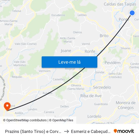 Prazins (Santo Tirso) e Corvite to Esmeriz e Cabeçudos map