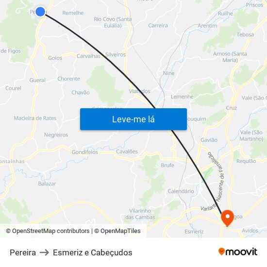 Pereira to Esmeriz e Cabeçudos map