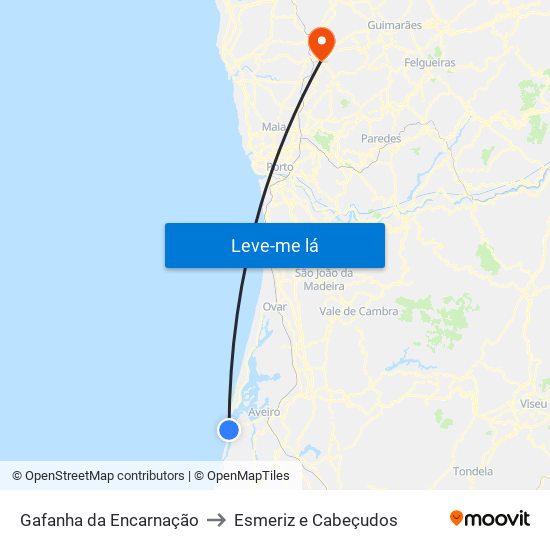 Gafanha da Encarnação to Esmeriz e Cabeçudos map