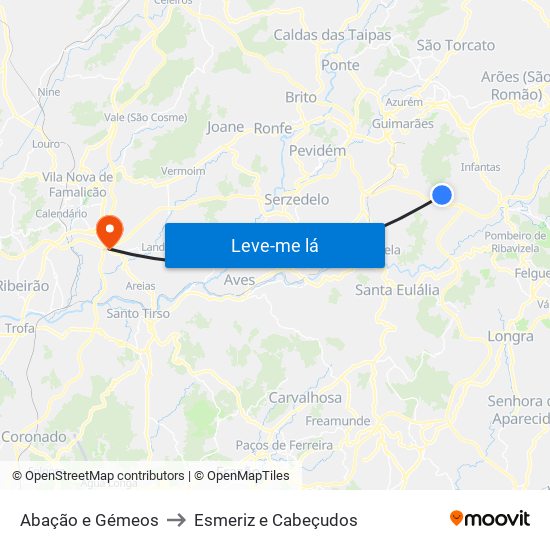 Abação e Gémeos to Esmeriz e Cabeçudos map