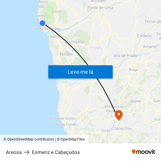 Areosa to Esmeriz e Cabeçudos map