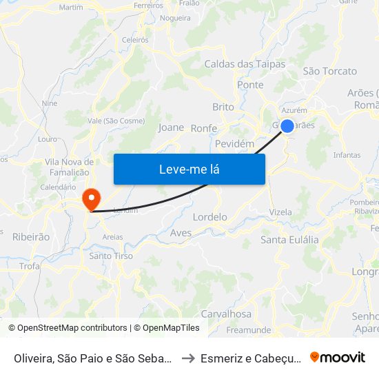 Oliveira, São Paio e São Sebastião to Esmeriz e Cabeçudos map