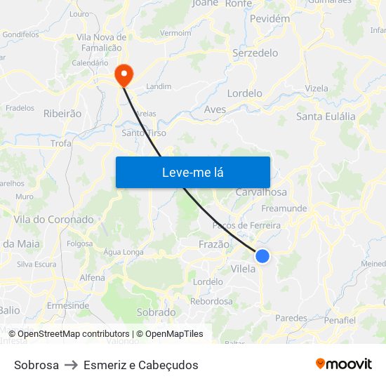 Sobrosa to Esmeriz e Cabeçudos map