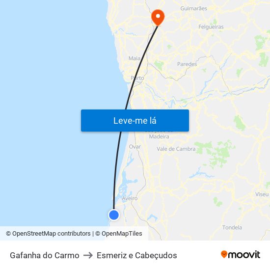 Gafanha do Carmo to Esmeriz e Cabeçudos map