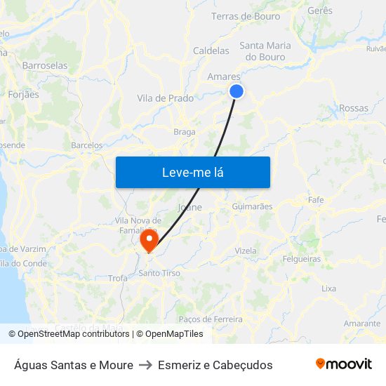 Águas Santas e Moure to Esmeriz e Cabeçudos map