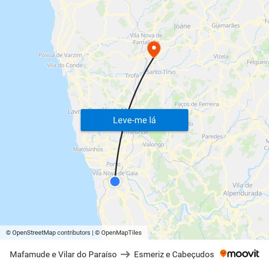 Mafamude e Vilar do Paraíso to Esmeriz e Cabeçudos map