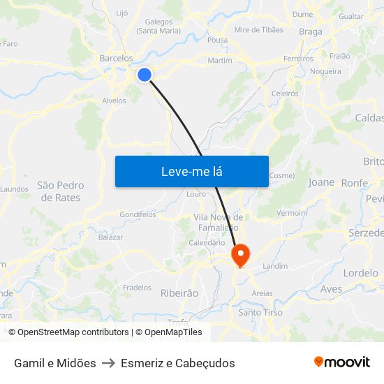 Gamil e Midões to Esmeriz e Cabeçudos map