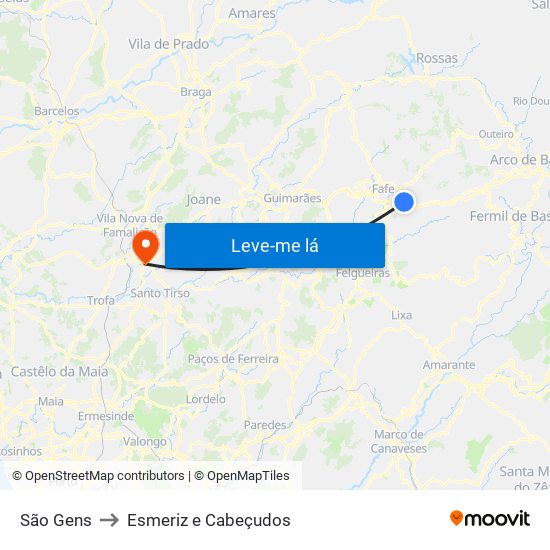 São Gens to Esmeriz e Cabeçudos map