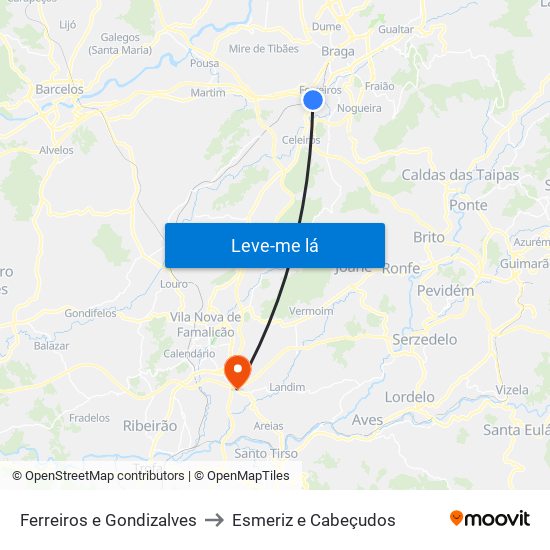 Ferreiros e Gondizalves to Esmeriz e Cabeçudos map