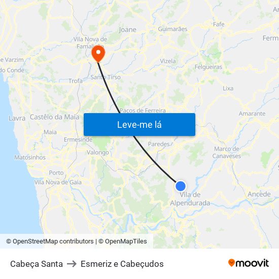 Cabeça Santa to Esmeriz e Cabeçudos map