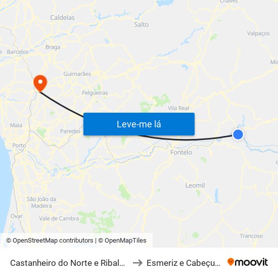 Castanheiro do Norte e Ribalonga to Esmeriz e Cabeçudos map