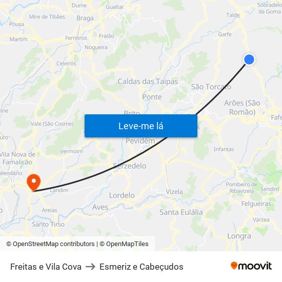 Freitas e Vila Cova to Esmeriz e Cabeçudos map