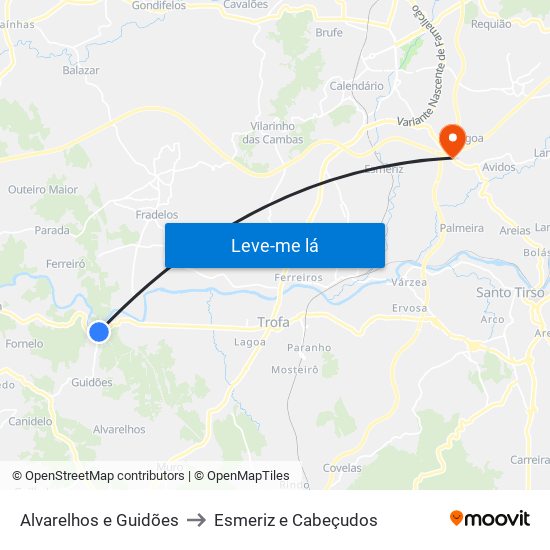 Alvarelhos e Guidões to Esmeriz e Cabeçudos map