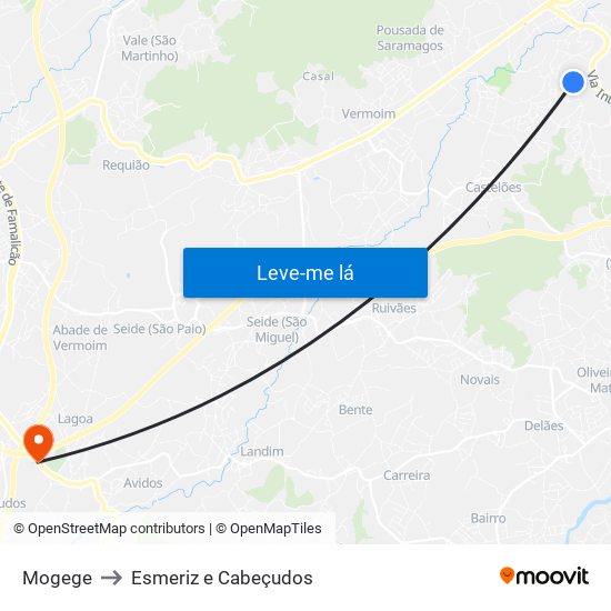 Mogege to Esmeriz e Cabeçudos map