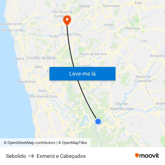 Sebolido to Esmeriz e Cabeçudos map