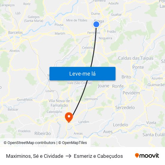 Maximinos, Sé e Cividade to Esmeriz e Cabeçudos map