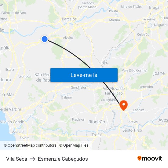 Vila Seca to Esmeriz e Cabeçudos map