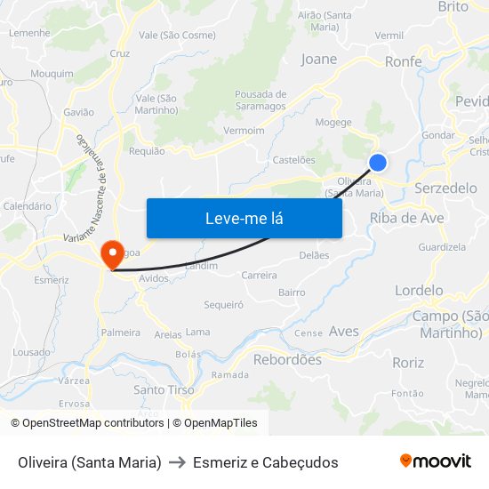 Oliveira (Santa Maria) to Esmeriz e Cabeçudos map