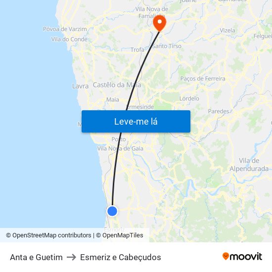 Anta e Guetim to Esmeriz e Cabeçudos map
