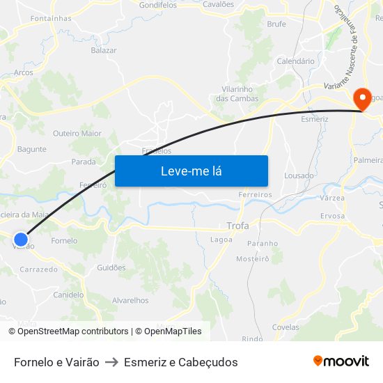 Fornelo e Vairão to Esmeriz e Cabeçudos map