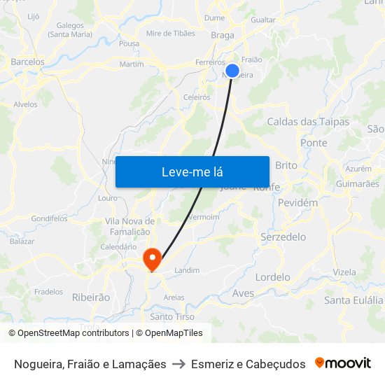 Nogueira, Fraião e Lamaçães to Esmeriz e Cabeçudos map