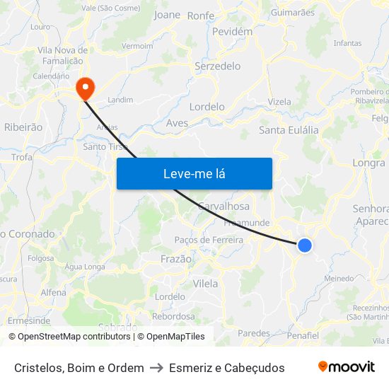 Cristelos, Boim e Ordem to Esmeriz e Cabeçudos map