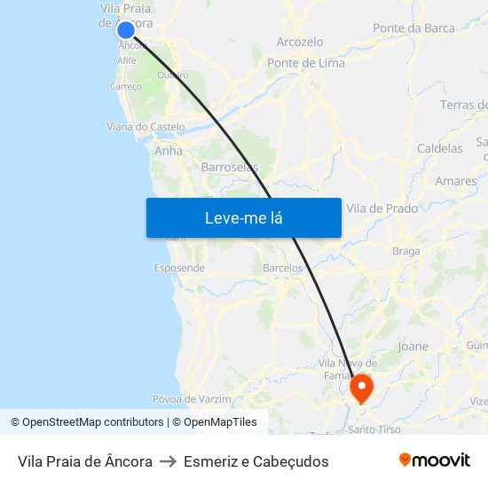 Vila Praia de Âncora to Esmeriz e Cabeçudos map