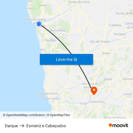 Darque to Esmeriz e Cabeçudos map