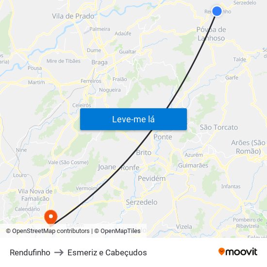 Rendufinho to Esmeriz e Cabeçudos map