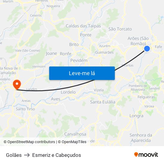 Golães to Esmeriz e Cabeçudos map