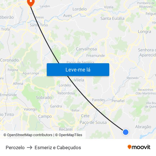 Perozelo to Esmeriz e Cabeçudos map